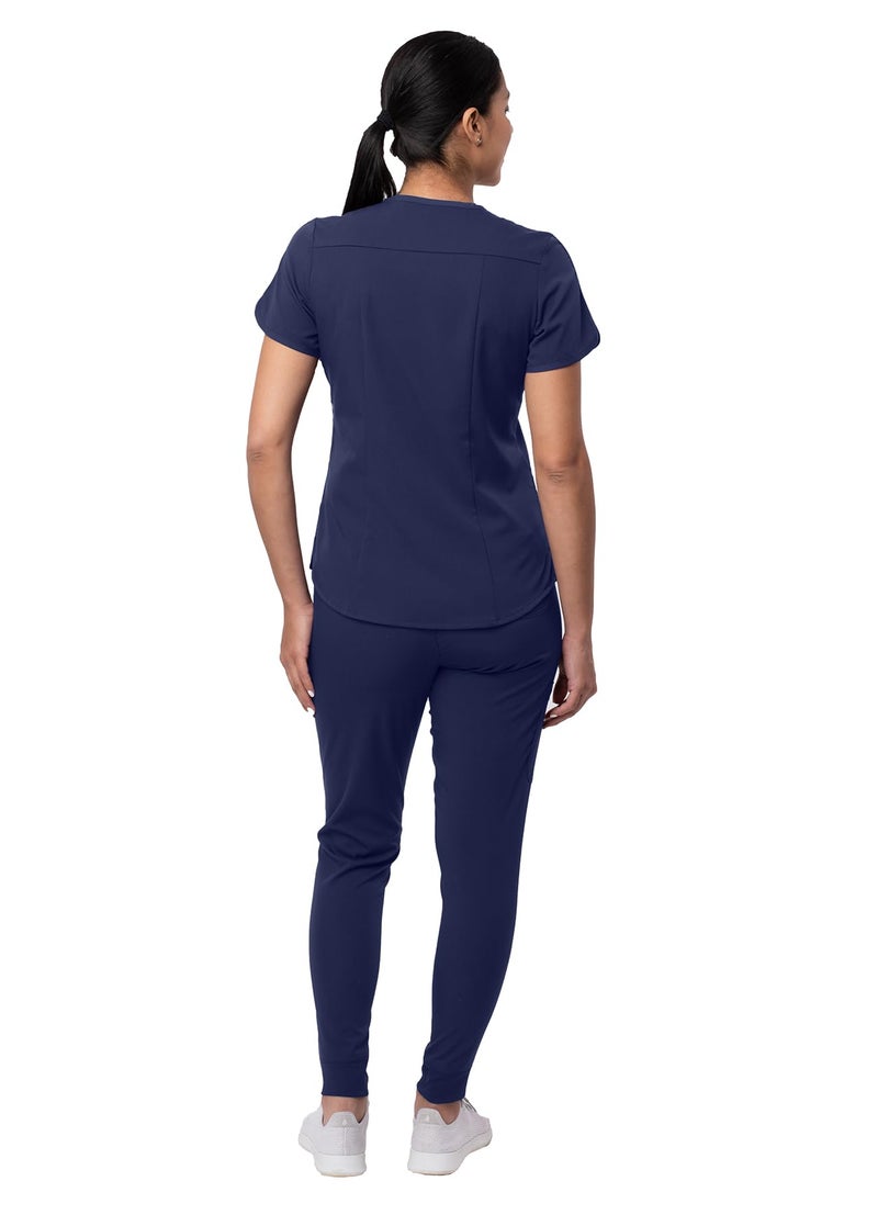 Adar Uniforms Adar Pro Athletic Scrubs Set For Women - Stretch V-Neck Scrub Top & Yoga Jogger Cargo Scrub Pants, 10 Pockets - P9500 - Navy - 3X - Image 2